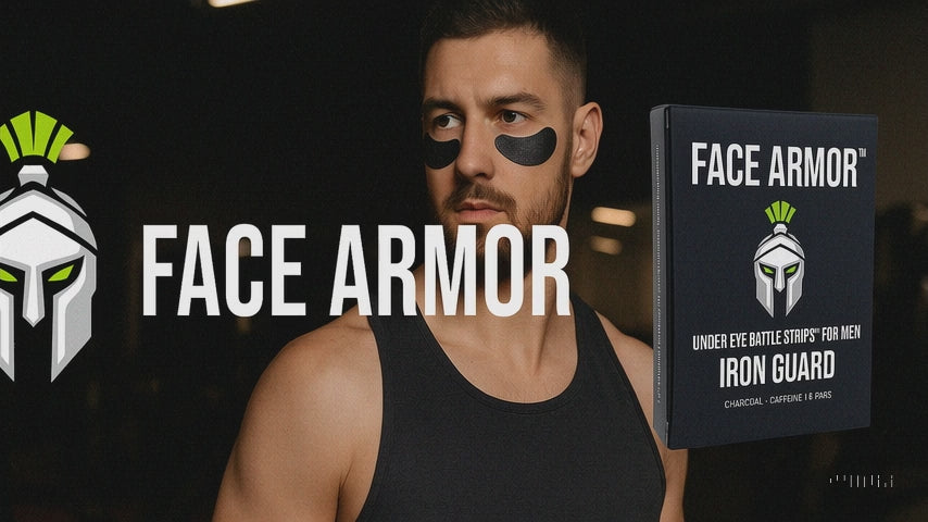 Load video: Close-up of Face Armor under-eye patches being applied beneath the eyes, showing their smooth, cooling texture and brightening effect for refreshed, rejuvenated skin.